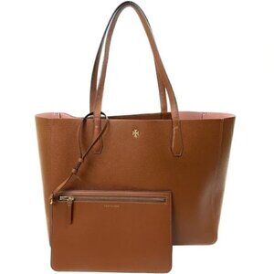 NEW Tory Burch tote bag brown tan leather open style gold-tone hardware